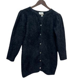 Vintage Mohair Black Button Front Black Long Sweater Cardigan Size S